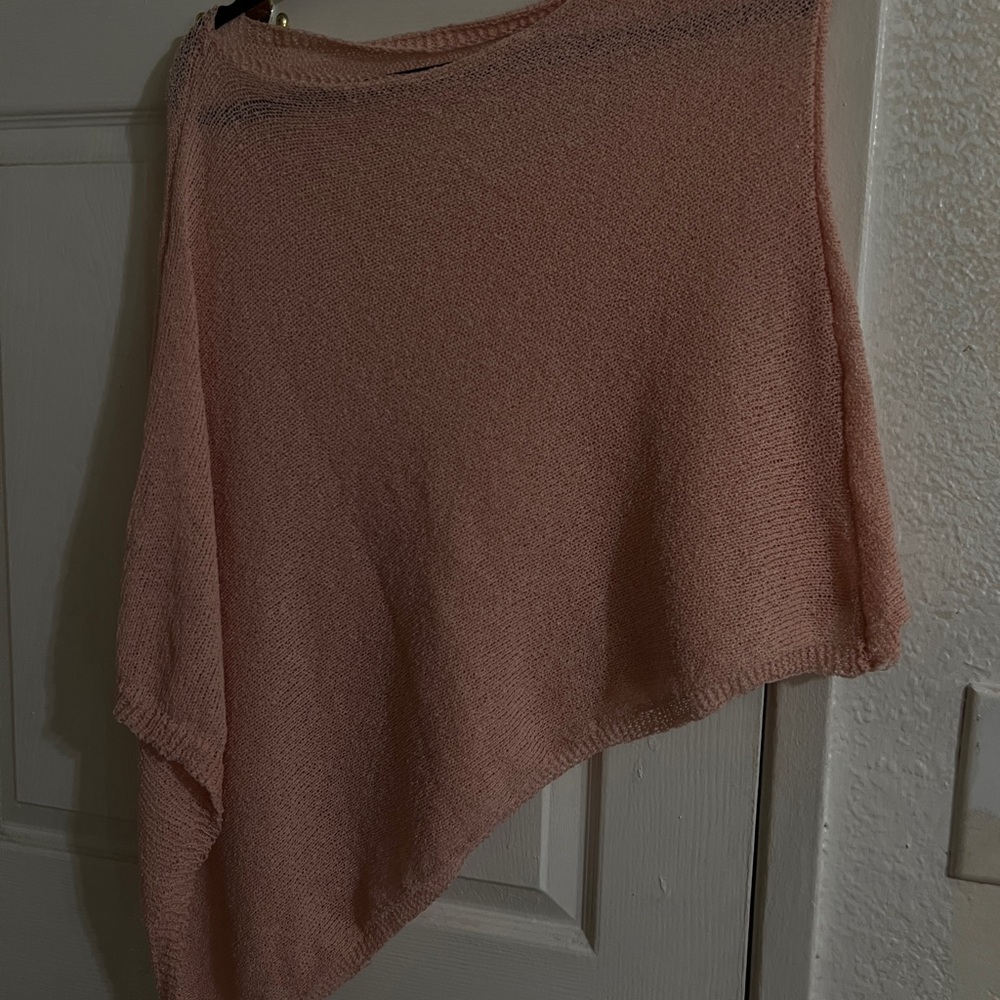 Pink Asymmetrical Knit Poncho